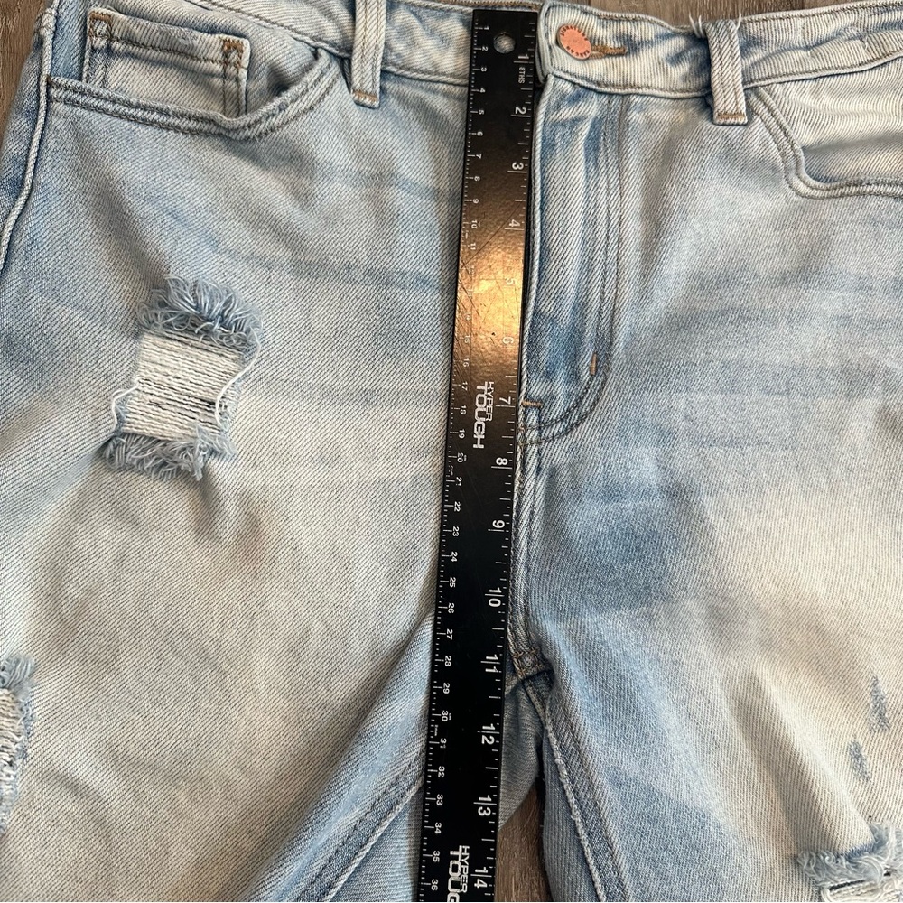 KanCan Mom Fit Ultra High Rise Distressed Light Blue Frayed Hem Ankle Jean - Picture 5 of 9